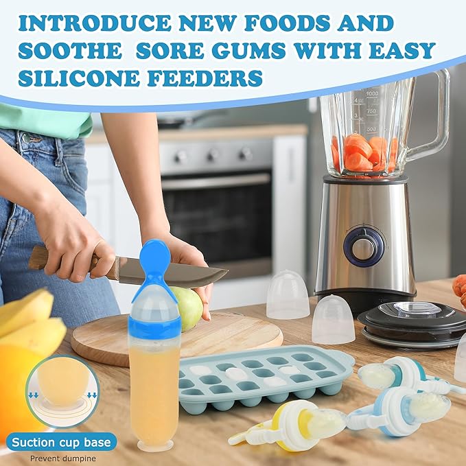 Food Feeder Baby Fruit Feeder Baby Breastmilk Popsicle Molds-& Baby Fruit Feeder-WAJIAYON Silicone Baby Food Freezer Tray,Baby Food Pacifier Feeder and Teether Easter Bunny Gifts for Boys and Girls