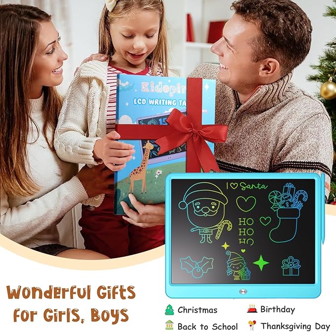 LCD Writing Tablet for Kids, Kidopire 15-Inch Large Screen Doodle Board Drawing Tablet Writing Pad Educational Toddler Toys, Birthday Gifts for 3-12+ Year Old Girls Boys Message Practice Tablet, Blue