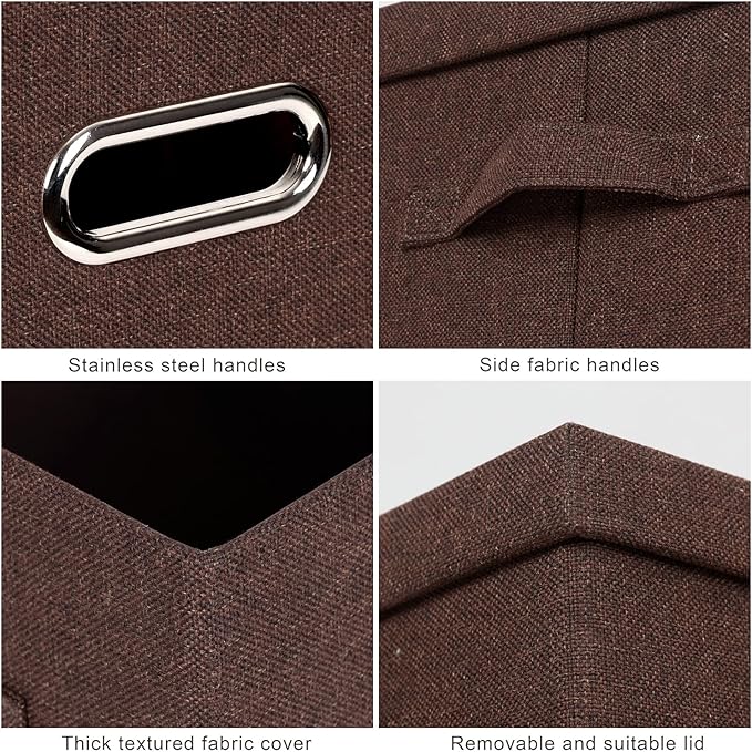 Large 17" 36 Quart Collapsible Stackable Storage Bins with Lids, 3 Packs Dark red Foldable Fabric Closet Storage Boxes with Lids, Heavy-duty Linen Cube Baskets(17x12x11)