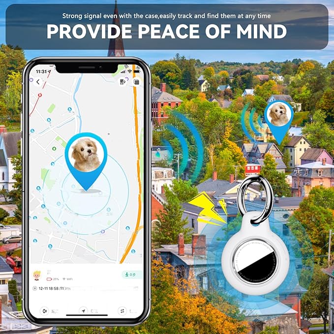 Upgrade Waterproof 2 Pack Airtags Holder with Apple Airtags Keychain, Hard PC Air Tag Case, Anti-Scratch & Shock Air tag Holder, Men's Women's Keyrings & Keychains-White+Purple