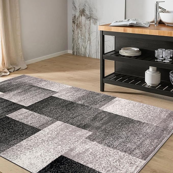 Rugshop Modern Distressed Boxes Area Rug 3' 3" x 5' Gray