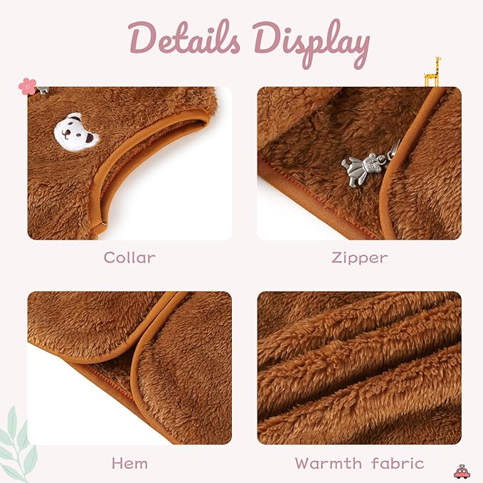 Baby Boys Girls Fleece Vest Zip Up Cute Bear Jackets Fuzzy Fall Winter Warm Clothes Newborn Outwear for Toddler Infant