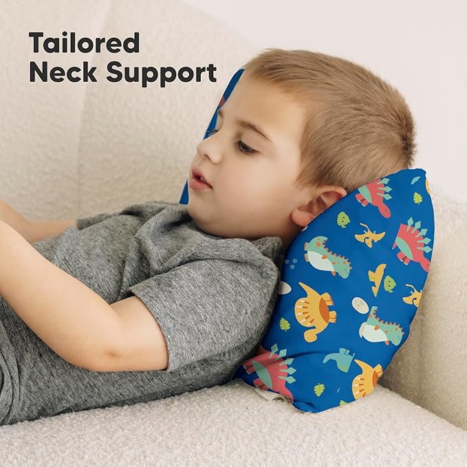 Toddler Pillow with Pillowcase - 10x18 My Little Dreamy Kids Travel Bed Pillows for Sleeping, Organic Cotton Small Pillowcase, Soft & Breathable, Machine Washable, Toddlers 2-5 Years Old (DinoWorld)
