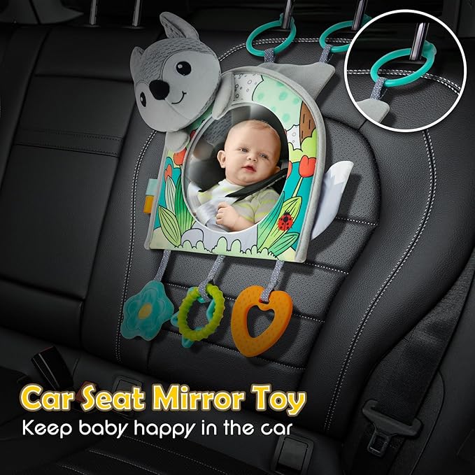Car Seat Toy, Car Mirror for Baby, Baby Mirror for Car, Baby Car Mirror for Baby Rear Facing, Travel Baby Activity Center with Hanging Engaging Toys for infants Babies 0-6-12-18 Months Boy Girl