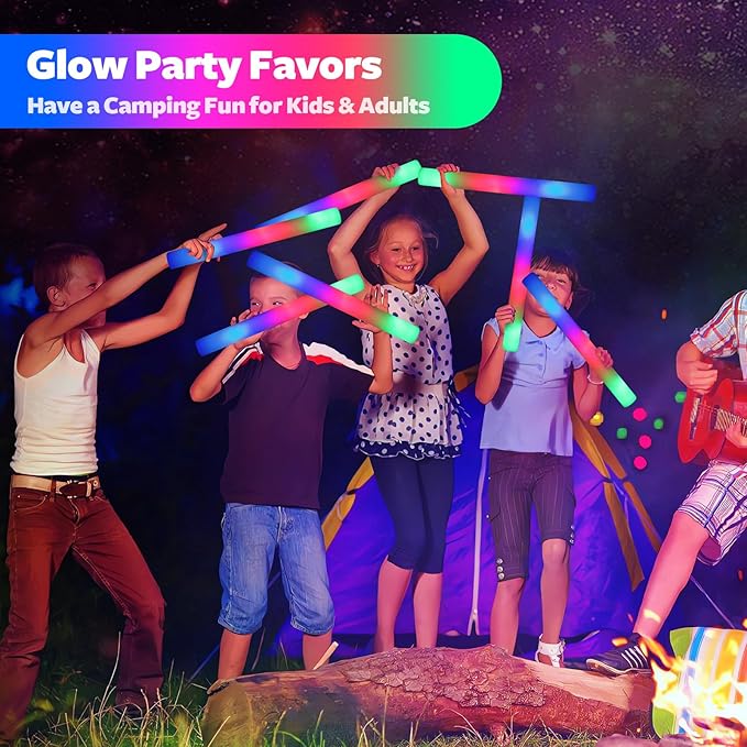 107 PCS LED Foam Glow Sticks Bulk, Glow in the Dark Party Supplies with 3 Modes Colorful Flashing, Neon Party Favors for Birthday, Wedding, Carnival, Concert, New Year