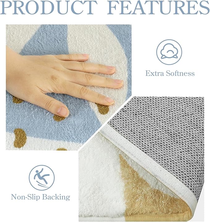 Lahome Boho Rug Runner - 2x4 Area Rug Non-Slip Washable Soft Bathroom Runner Rug Small Throw Long Bath Rug Blue Kitchen Runner, Botanical Print Foor Mats Runner Rug for Bedroom Hallway Laundry Room