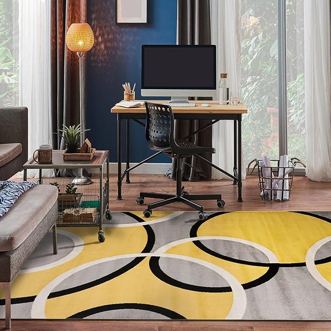 Rugshop Contemporary Abstract Circles Easy Maintenance for Home Office,Living Room,Bedroom,Kitchen Soft Area Rug 5' 3" x 7' 3" Yellow