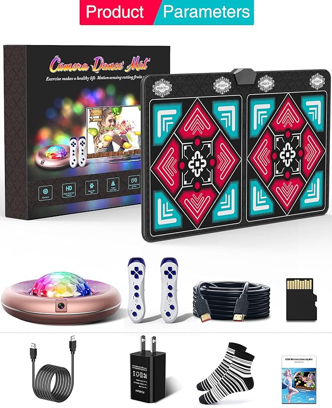 Dance Mat for Kids and Adults, Anti-Slip Wireless Electronic Dance Pad for TV, Wrinkle-Free, Soft & Cozy Playmat for Exercise & Games, Smart Camera & 2 Controllers, Gift idea(Classic Snowflake)