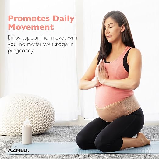 AZMED Maternity Belt Back Support - Adjustable Abdominal Binder for Pregnancy - Belly Band for Pelvic, Waist & Lower Back Comfort - Fits Up to 46 Inches - Beige