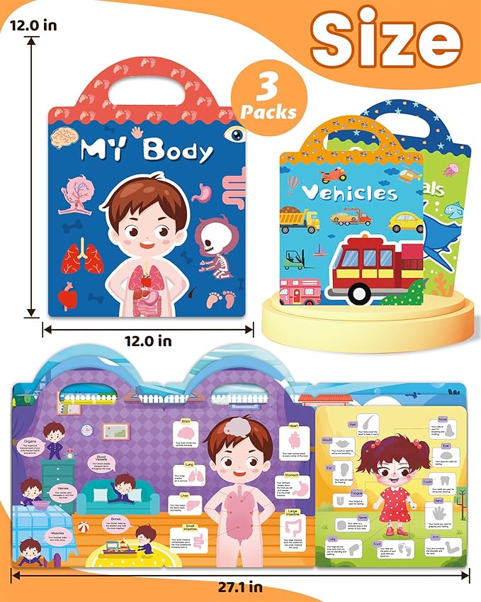 Reusable Sticker Book for Toddlers 2-4 Years, Stickers for Kids, Toddler Sticker Book Ages 1-3, Toddler Craft Activities, Toddlers Travel Toys Ages 2+ Boy Girl Birthday Gifts