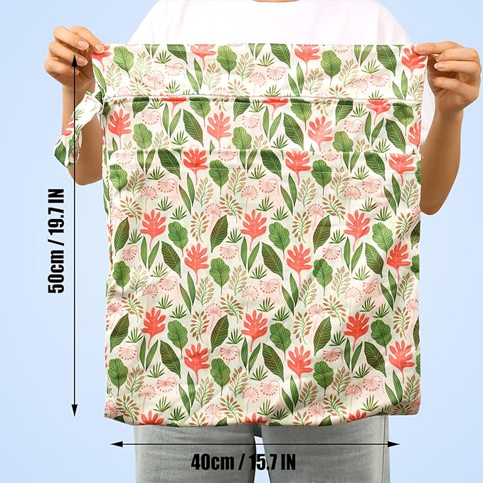 2pcs Travel Waterproof Laundry Bag, Cloth Diaper Wet Dry Bags with Handle & 2 Zipper Pockets, Reusable Washable Dirty Clothes Bag for Baby Adult Travelling Hanging, Bathing Beach Pool Daycare