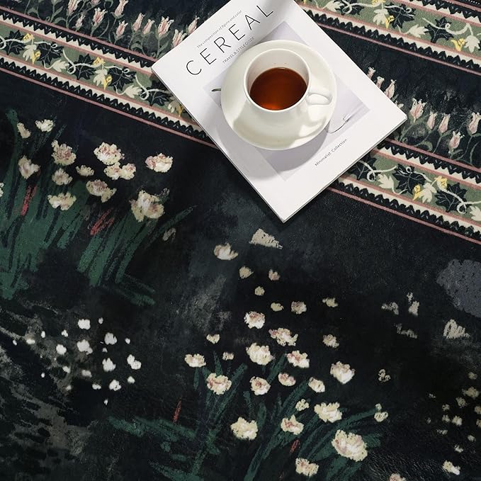 5x7 Area Rugs Impressionist-Style Vintage Washable Area Rug Non Slip Low Pile Large Rugs for Living Room Bedroom Farmhouse Dining Room Kids Playroom, Green