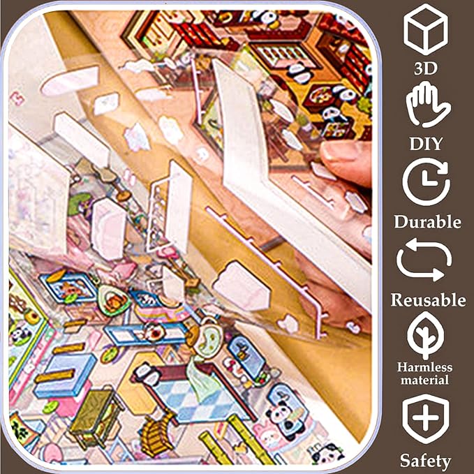 DIY 3D Sticker Scene,Jumbo-Large Party House, Reusable Sticker, Cute Sets for Free Combination, Waterproof for Anywhere, Crafts Party Favors Birthday Gift
