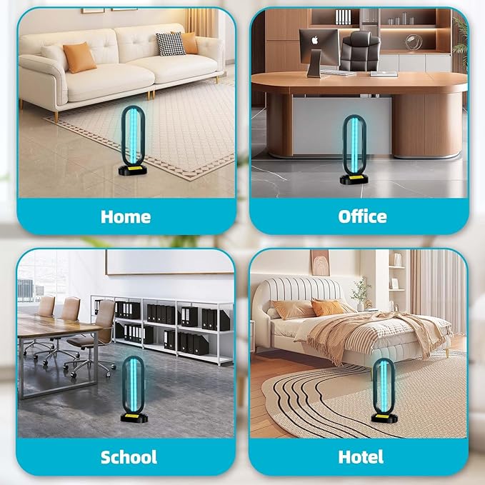 UV Light Sanitizer,4-Speed Timing and Remote Control UVC Home Disinfection Device,Portable Ultraviolet Light Sanitizer for Dust Mites,UV Lamp for Whole Room,Black