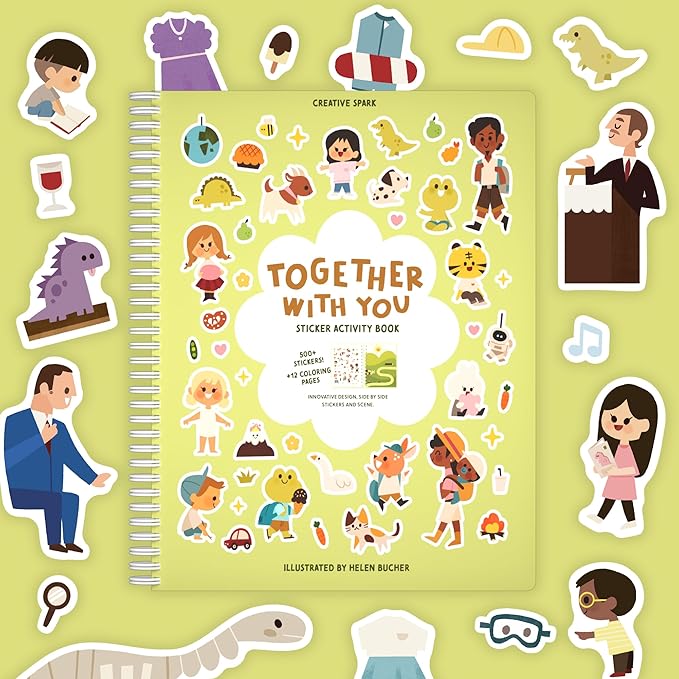 Together with You Sticker + Coloring Book (500+ Valentine's Stickers for Kids & 12 Coloring Pages) Side by Side Activity Book, Fun Road Trip Activity, Cute Craft for Boys & Girls Ages 2-4 4-8, 8-10