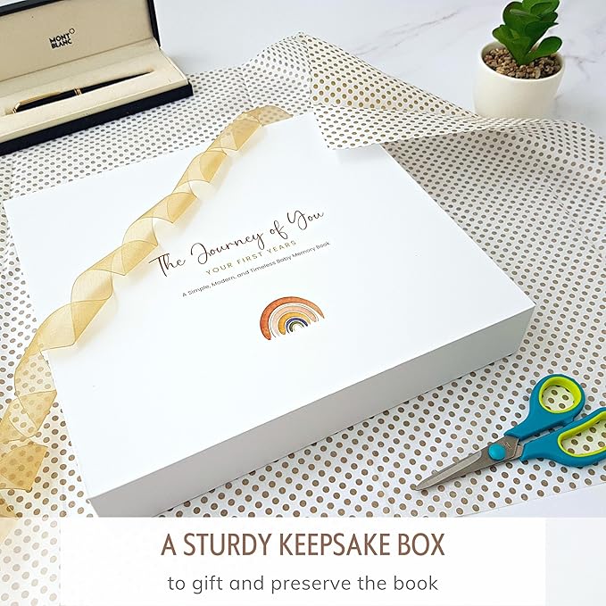 Baby Album Memory Book for Girl or Boy - First 5 Years Unisex Bohemian Rainbow Keepsake Journal to Log Newborn Milestone - Photo Album Scrapbook for Baby Shower - Unique New Parents Gifts for Couples