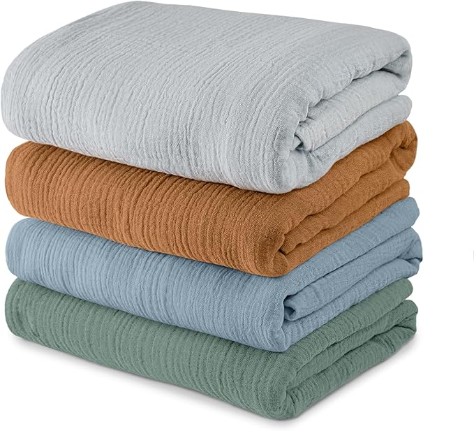 Muslin Swaddle Blankets for Baby Girls and Boys, 4 Pack Breathable and Skin-Friendly Newborn Receiving Blanket, 100% Cotton Swaddle Wrap, Essentials Infant Shower Items, Toddler Gift