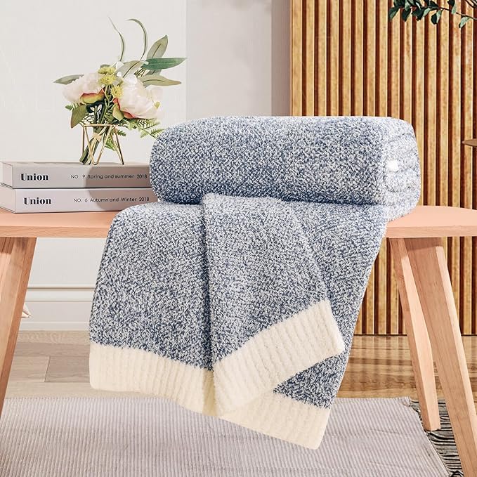 NEXHOME PRO Super Soft Throw Blankets, Cozy Warm Blankets Knit Blanket for Women, Fuzzy Plush Lightweight Throws for Couch, Sofa, Bed, Picnic, Heather Blue White, 50 x 60 inches