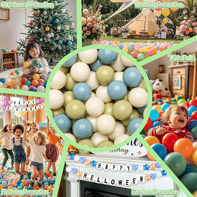 GOGOSO Balls for Ball Pit - Plastic Ball for Toddlers 1-3, Baby Kids Ball Pool Decoration,Creamy Green+Creamy Blue+ Soft White,500pcs