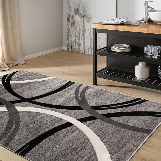Rugshop Modern Wavy Circles Design Area Rug 5'3" x 7'3" Gray