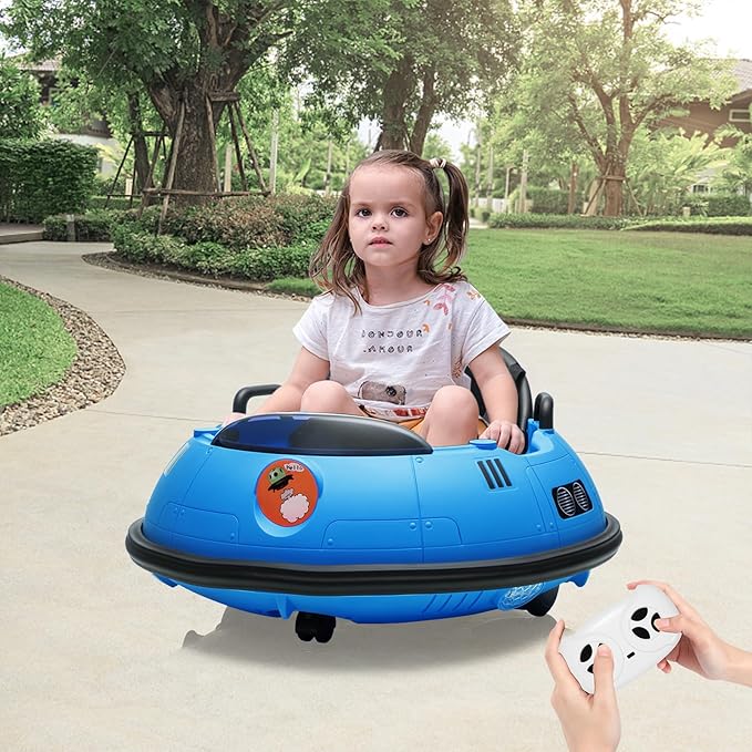 12V Electric Ride on Bumper Car for Toddlers, Kids Bumper Car with Remote Control, LED Lights & 360 Degree Spin, Indoor and Outdoor for 18+ Months Kids (Blue)