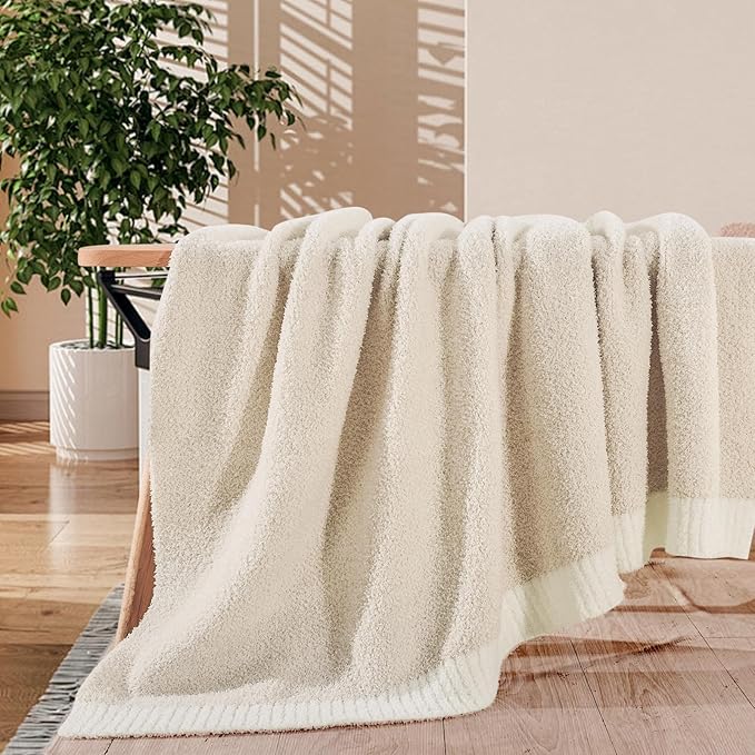 NNEXHOME PRO Soft Blanket for Women, Cozy Blanket Warm Reversible Knit Lightweight Throws for Sofa Bed, Picnic, Heather Ivory, Twin Size 60 x 80 inches
