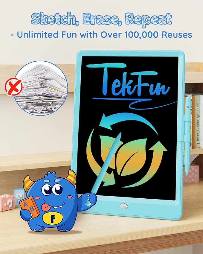 TEKFUN LCD Writing Tablet Doodle Board, 10inch Colorful Drawing Tablet Writing Pad, Kids Travel Essentials, Toddler Toys for 3 4 5 6 7 8 Year Old Girls Boys (Blue)