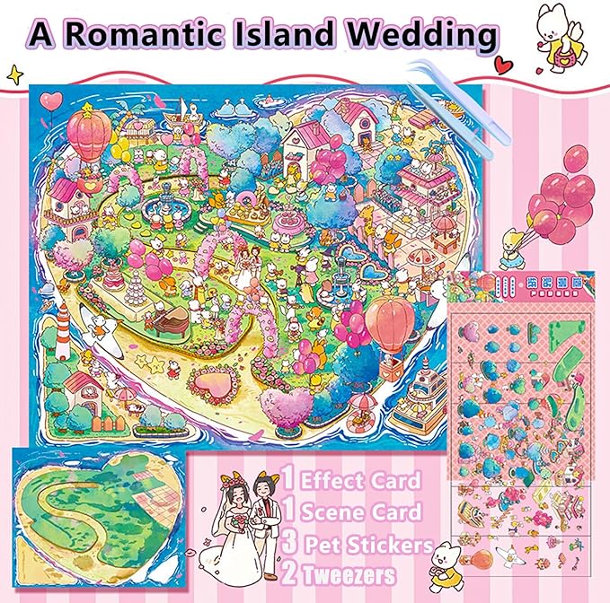 DIY 3D Sticker Scene,Romantic Island Wedding Jumbo-Large, Reusable Sticker, Cute Sets for Free Combination, Waterproof for Anywhere, Crafts Party Favors Birthday GIF