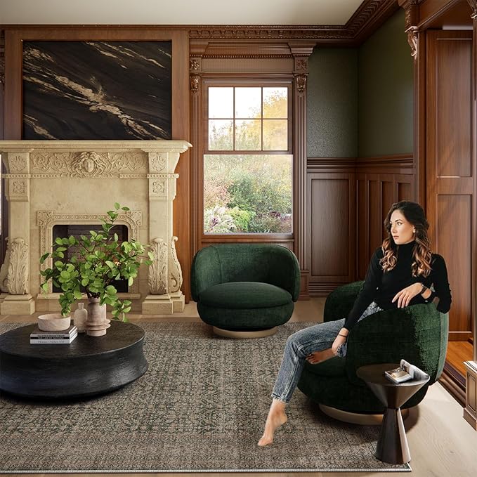 Machine Washable Rugs for Living Room: 8x10 Area Rugs Boho Vintage Rugs Stain Resistant Non Slip Low Pile Soft Lightweight Carpet for Bedroom Kitchen Dining Room Nursery Kids Room Farmhouse