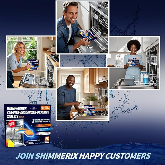 Dishwasher Cleaner Deodorizer Descaler Tablets - 28 Tabs - 1 Plus Year Supply - Extra Scented Deep Cleaning Sanitizer Pods - Remove Hard Water - Contain Citric Acid Heavy Duty Septic Safe - Citrus