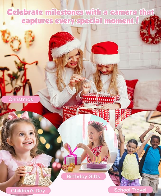 Digital Camera, 56MP FHD 1080P Point & Shoot Camera with 32GB SD Card, 2 Batteries, and Lanyard, Ideal for Kids & Teens, Suitable Gift for Girls