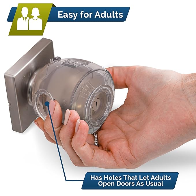 Door Knob Safety Cover for Kids (6 Pack) Hard-to-Remove Dual-Lock Door Handle Covers for Kids - Reusable Baby Proof Door Knob Locks - Installs Easily, No Tools Needed (Transparent)