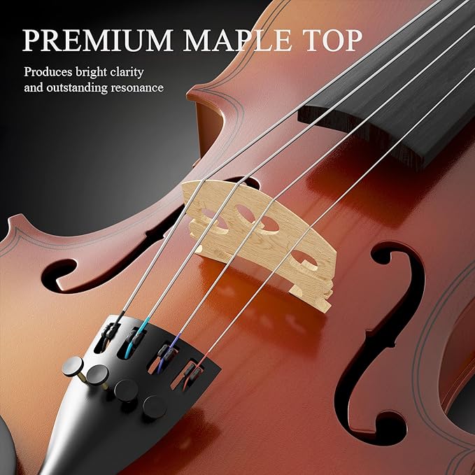 1/8 Beginner Violin Kit, Complete Violin Set with Case, Bow, Rosin, Natural Finish
