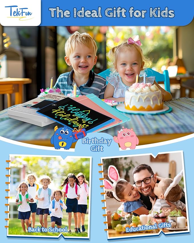 TEKFUN Kids Toys, 2Pcs LCD Writing Tablet with 4 Stylus, 8.5in Erasable Doodle Board Mess Free Drawing Pad for Kids, Car Trip Educational Toys Birthday for 3 4 5 6 7 Girls Boys