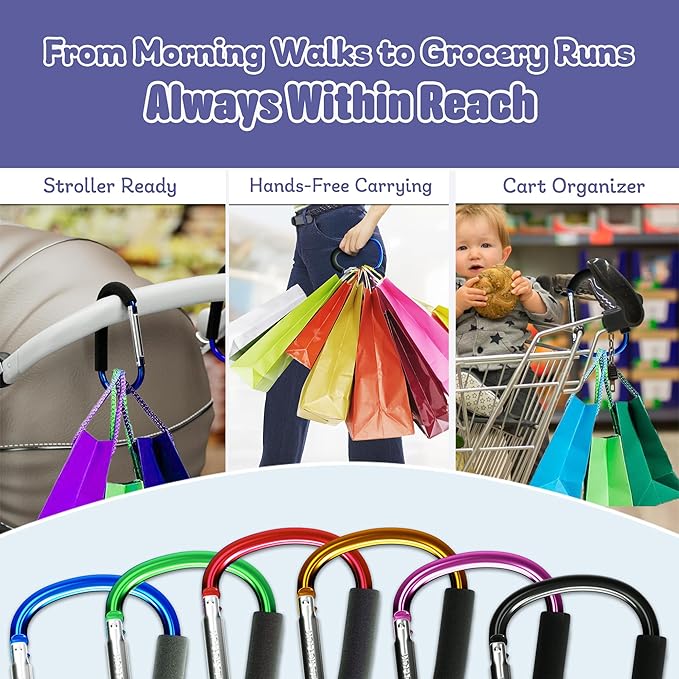 sprookber 6.7 Inch Large Stroller Hooks for Diaper Bags & Purses, Heavy Duty Mommy Hooks for Shopping, Grocery, Backpack – Baby Stroller Accessories, Set of 2 (Red)