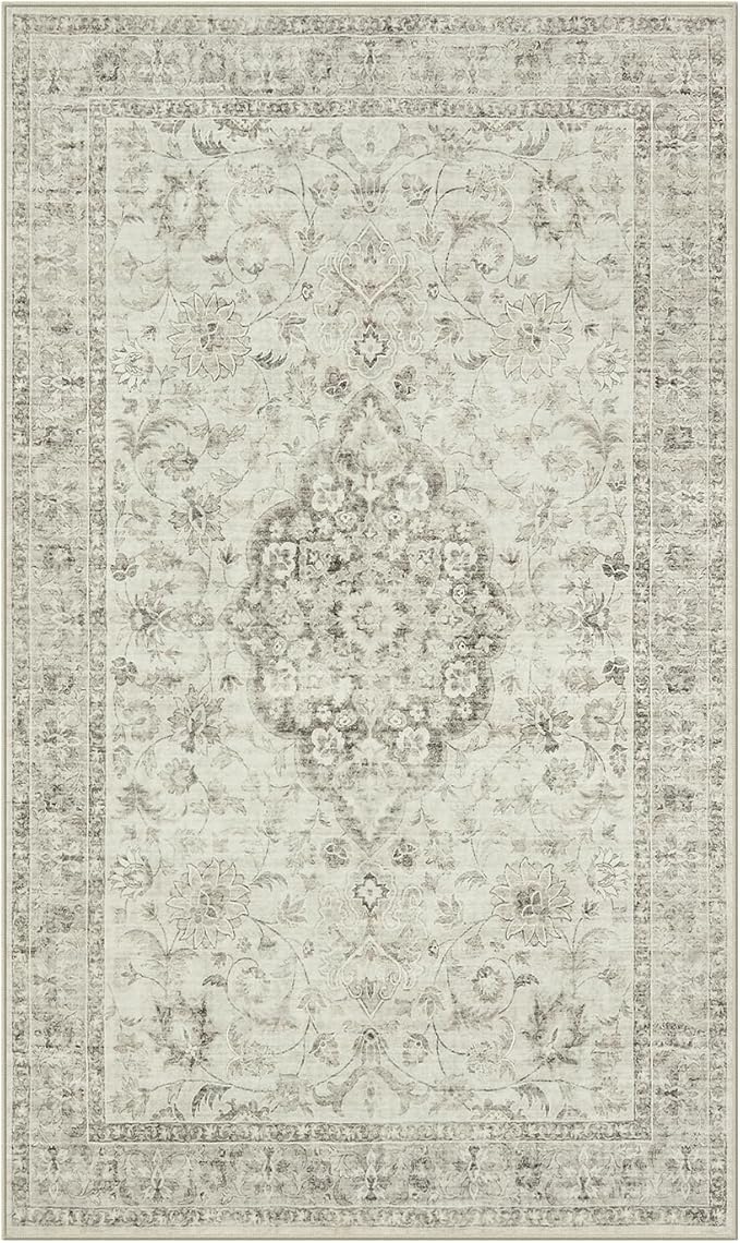 LIVEBOX Entryway Rug 3x5 Washable Area Rugs for Kitchen Bathroom, Non-Slip Front Door Mat for Bedroom, Boho Low-Pile Carpet Farmhouse Throw Indoor Mats for Bath Laundry Room, Taupe