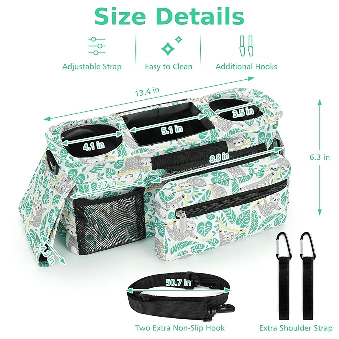 Accmor Universal Stroller Organizer with Insulated Cup Holder Detachable Phone Bag and Shoulder Strap,Stroller Bag Caddy Organizer Fits for Uppababy, Baby Jogger, Britax Strollers