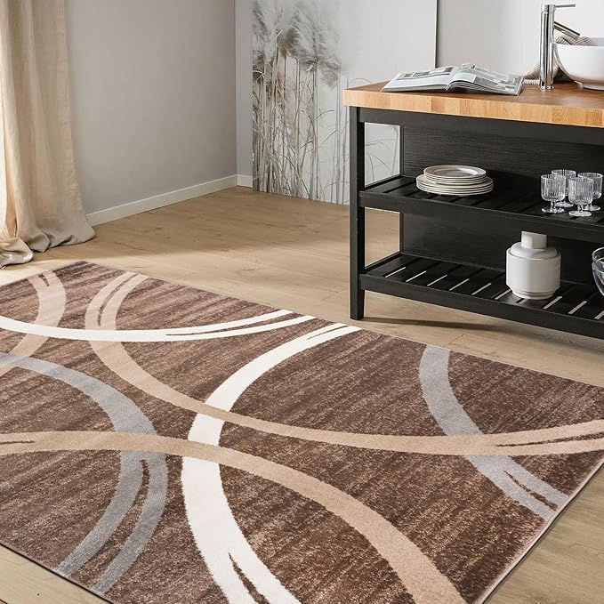 Rugshop Modern Wavy Circles Design Area Rug 7' 10" x 10'2" Brown