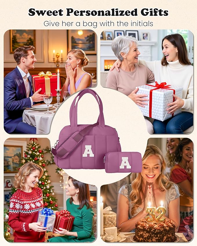 Duffle Bag with Initial, Spend The Night Bags for Women,Overnight Bag with Wet Pocket,Sister Gift, Gifts for Women-Lightweight Travel Bags Personalized Gym Tote with Makeup Pouch