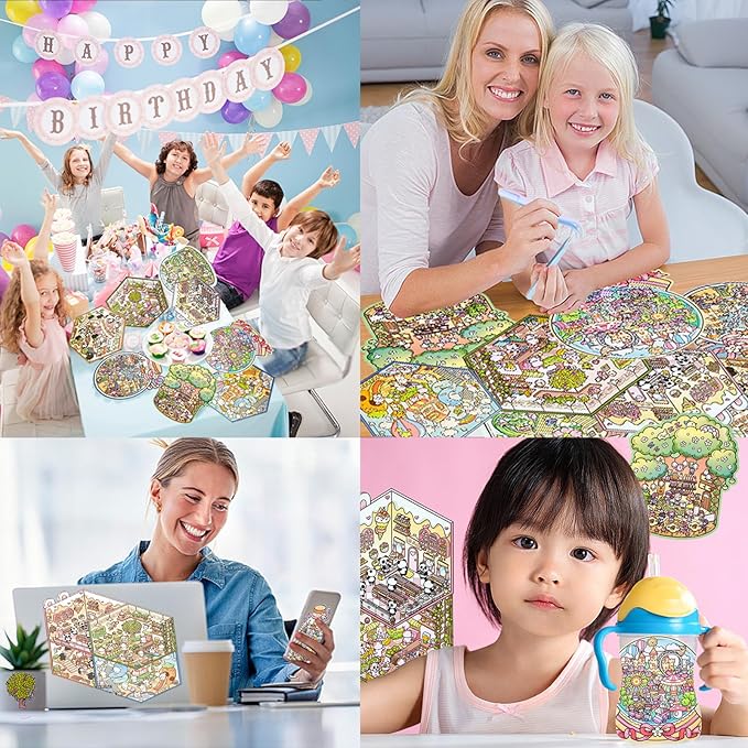 DIY 3D Sticker Scene,8 Sets Pack(500+), Reusable Sticker Book, Cute Sets for Free Combination, Cute Waterproof for Anywhere, Crafts Party Favors Birthday Gift