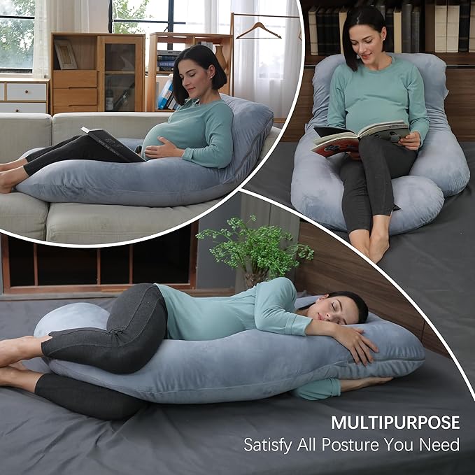 MOON PARK Pregnancy Pillows for Sleeping - Non Compressed Packaging, U Shaped Full Body Maternity Pillow with Removable Cover - Support for Back, Legs, Belly, HIPS - 57 Inch - Grey
