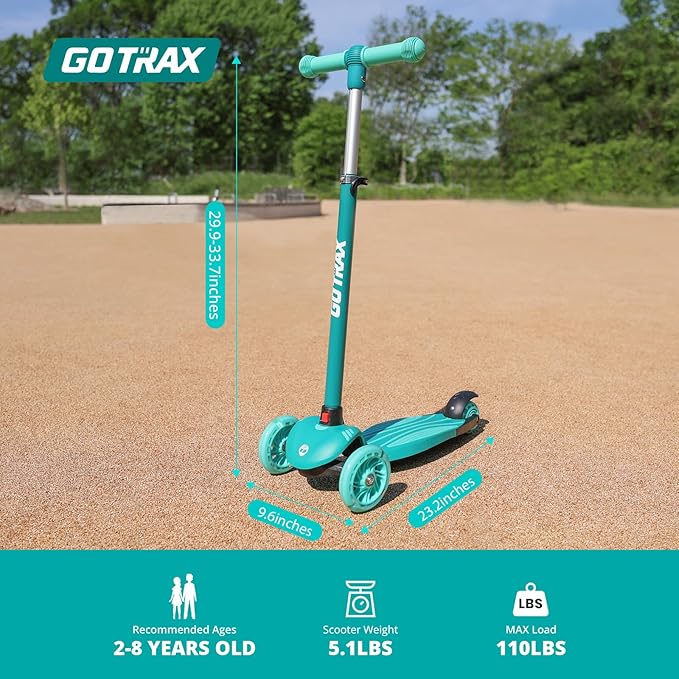 Gotrax KS1 Kids Kick Scooter, LED Lighted Wheels and 3 Adjustable Height Handlebars, Lean-to-Steer & Widen Anti-Slip Deck, 3 Wheel Scooter for Boys & Girls Ages 2-8 and up to 110 Lbs
