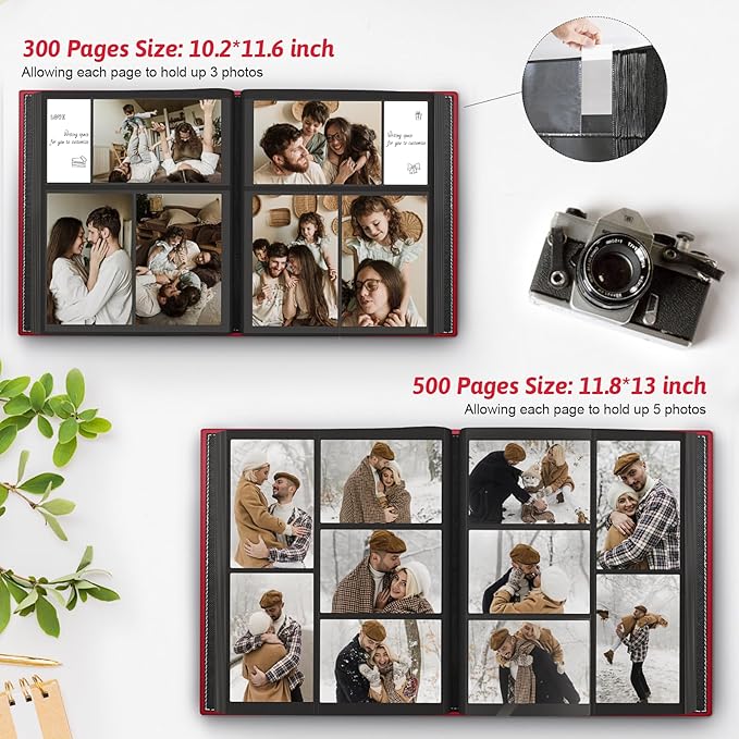Popotop Photo Album 4x6 500 Pockets with Leather Hardcover Cover, Large Photo Album Binder Book with 50Pcs Pages for Family Travel Wedding Baby Gifts