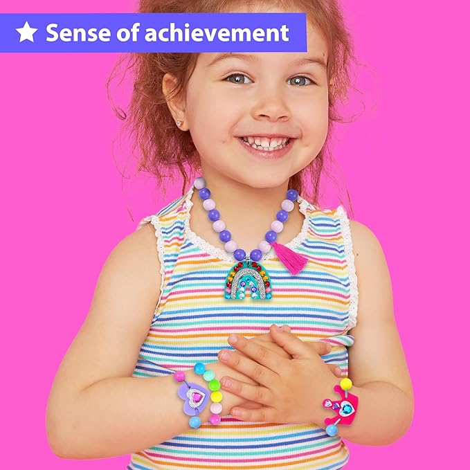 KRAFUN Jewelry Kit Unicorn & Princess Craft Set for Kids 5+ Years, 12 DIY Gem Bracelets & Charms, Unicorn & Princess Theme, Stickers, Instructions, Creative Kit