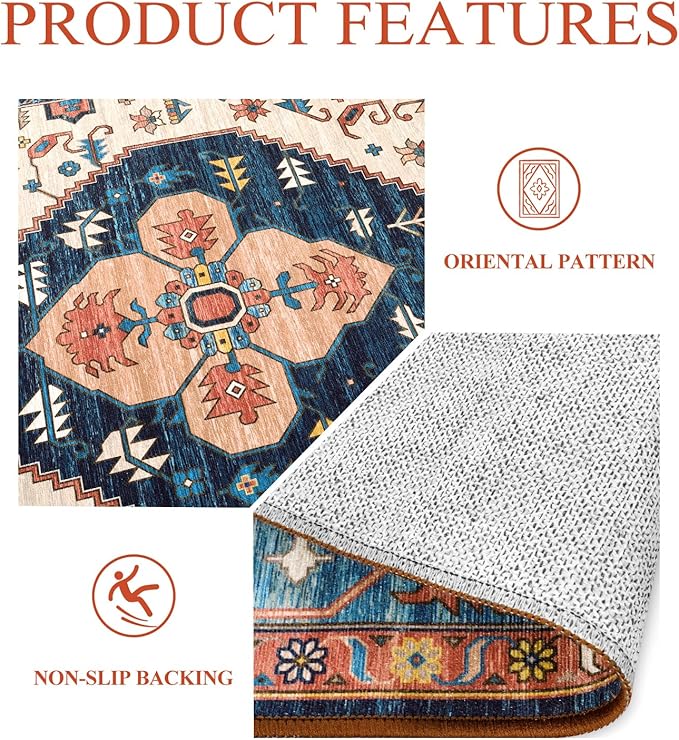 Lahome Boho 2x3 Washable Kitchen Rugs, Throw Non-Slip Backing Small Door Rug for Entryway Low-Profile Inside Door Mats, Oriental Indoor Doormat Carpet for Entrance Bathroom Laundry Living Room, Rust