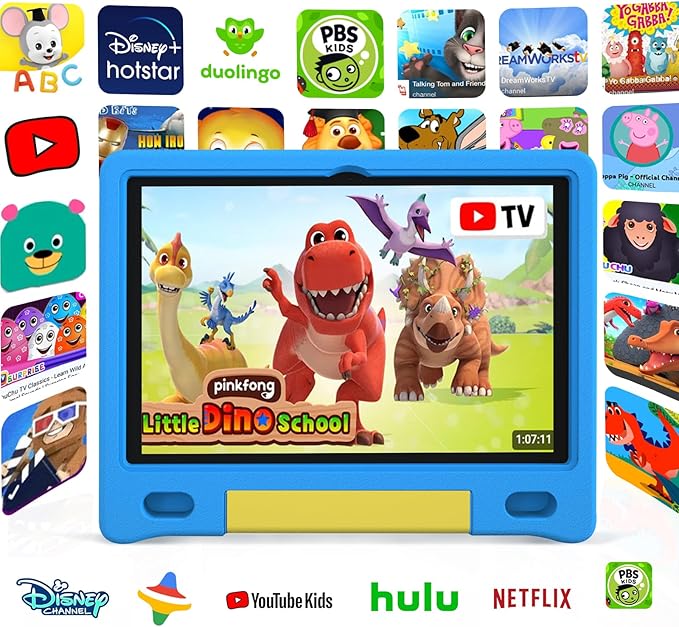 Tablet for Kids 10.1 inch Android 14, 8GB+64GB(TF 1TB) 6000mAh Kids Tablet WiFi6 Parental Control,Face Unlock, 1280 * 800 HD Screen (Layard Blue)