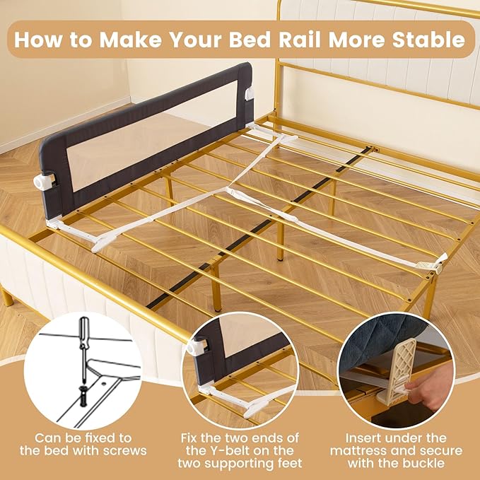 HONEY JOY 2 Pack Bed Rails for Toddlers, 60-Inch Extra Long, Foldable Portable Swing Down Safety Bed Guard Rail, Toddler Bed Rails for Crib, King Queen Full Twin Size Bed Mattress (Gray)