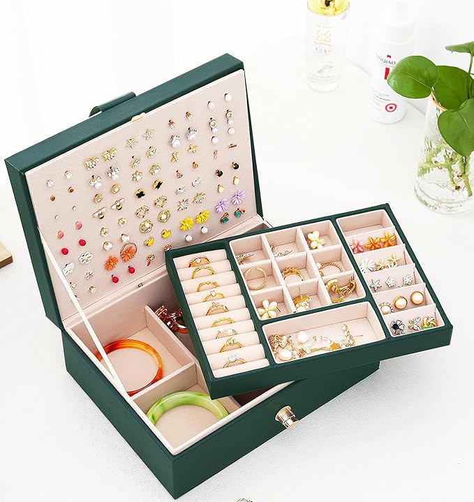 Womens Earring Jewelry Box for Girls Jewelry Earring Organizer Box Earring Holder Organizer for Girls Jewelry Organizer Earring Boxes for Women Girls Stud Earring Organizer Jewelry Box Green