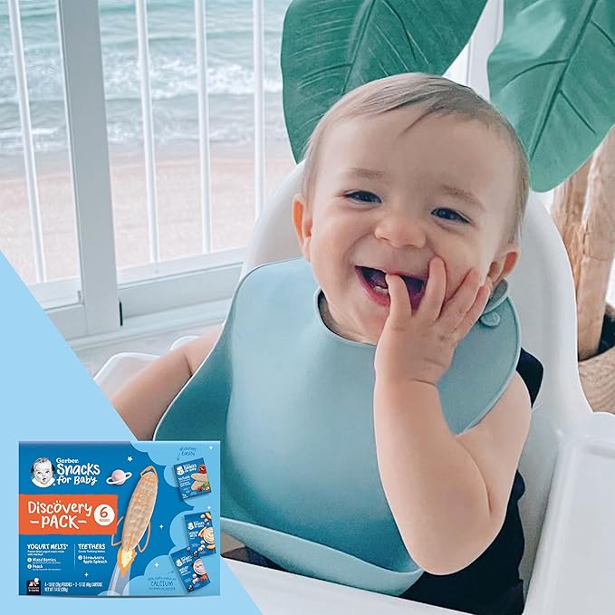 Gerber Baby Food, Baby Snacks, Discovery Pack, Teethers Strawberry Apple Spinach (2) and Yogurt Melts Mixed Berries (2) Peach (2), Crawler (8+ Months) Variety Pack (Pack of 6)