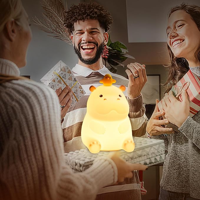 Hippo Night Light, Cute Silicone Squishy LED Lamp, Dimmable Nursery Nightlight, Rechargeable Bedside Table Lamp with Touch Sensor, Gifts for Bedrooms,Living Room,Breastfeeding
